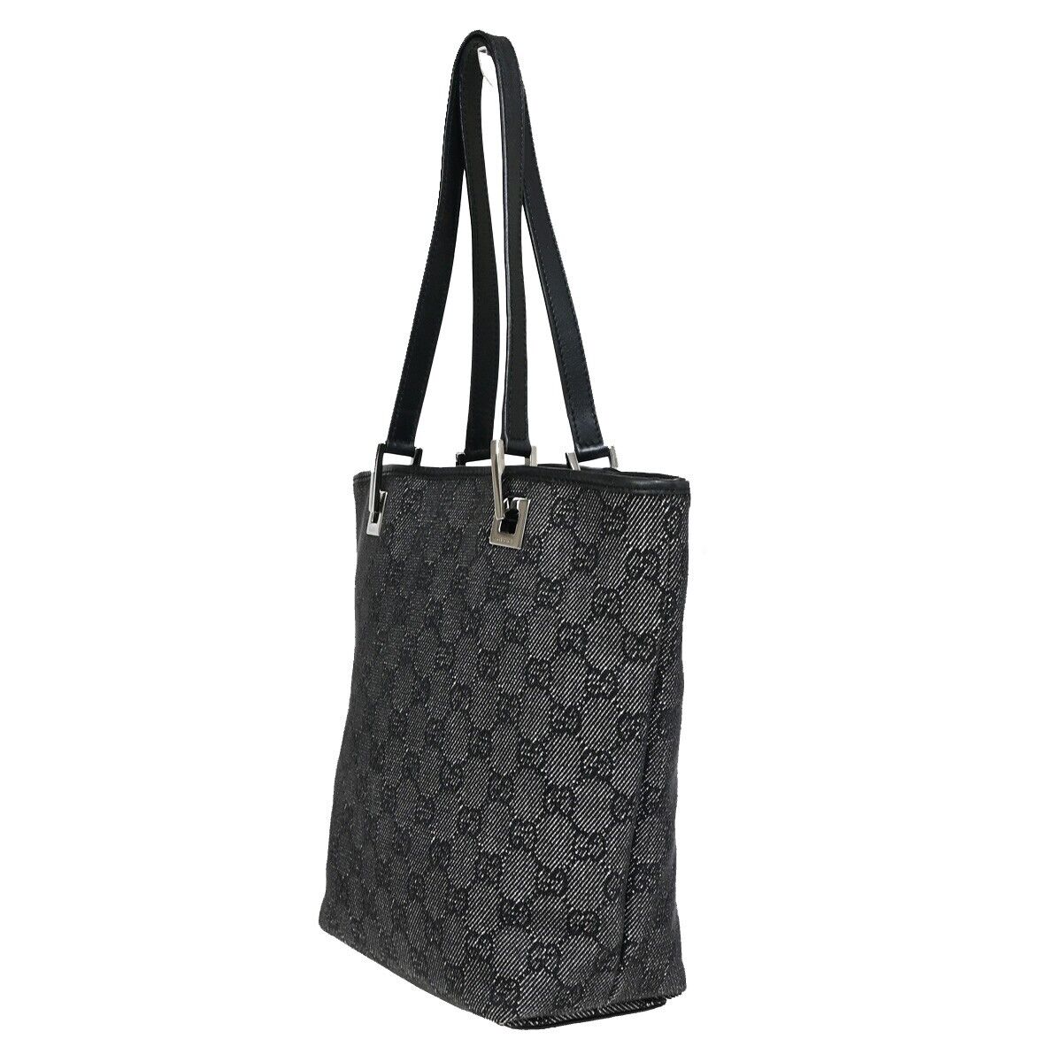 GUCCI GG Pattern Hand Tote Bag Canvas Leather Black Silver Italy 30EB786