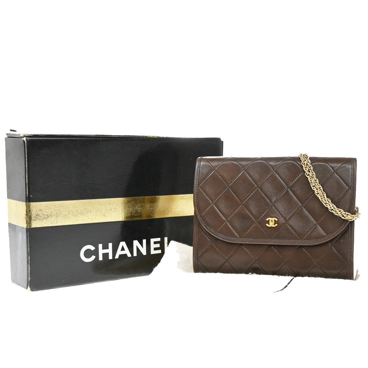 CHANEL CC Logo Mini Matelasse Chain Shoulder Bag Leather Brown GHW 600RF626