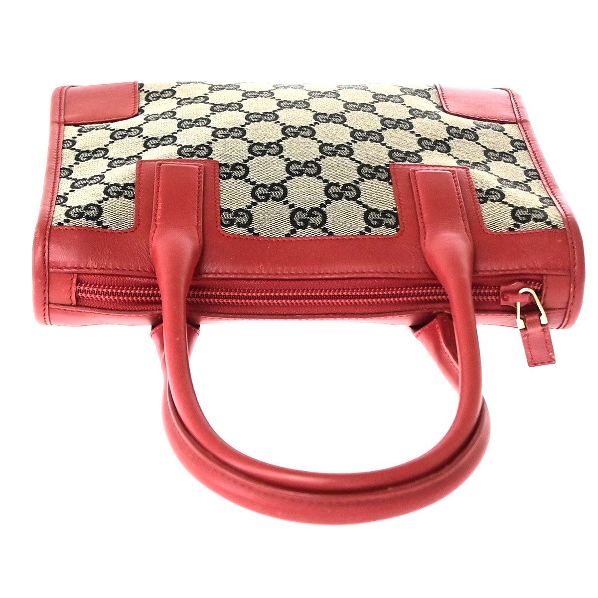 GUCCI Logo GG Pattern​ Hand Bag Canvas Leather Red Black GHW Italy 70KD119