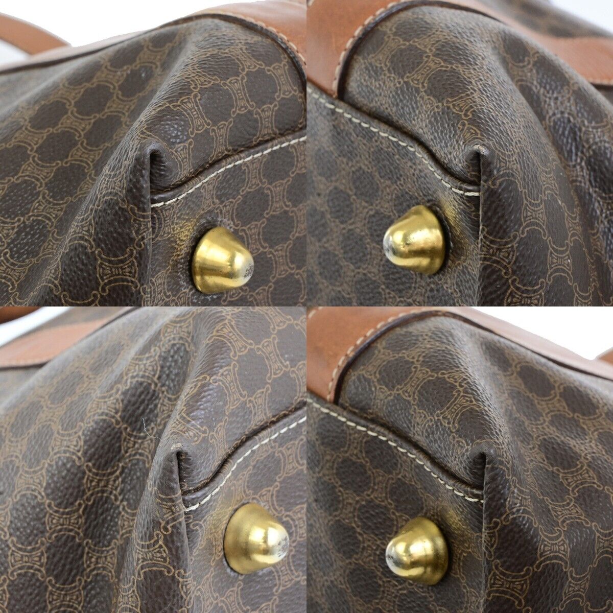 CELINE Macadam Pattern 2Way Shoulder Tote Bag PVC Leather Brown Italy 61KA539