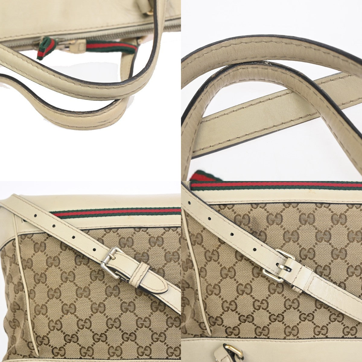 GUCCI GG Sherry Ribbon 2Way Shoulder Hand Bag Canvas Leather Ivory Italy 38KC760