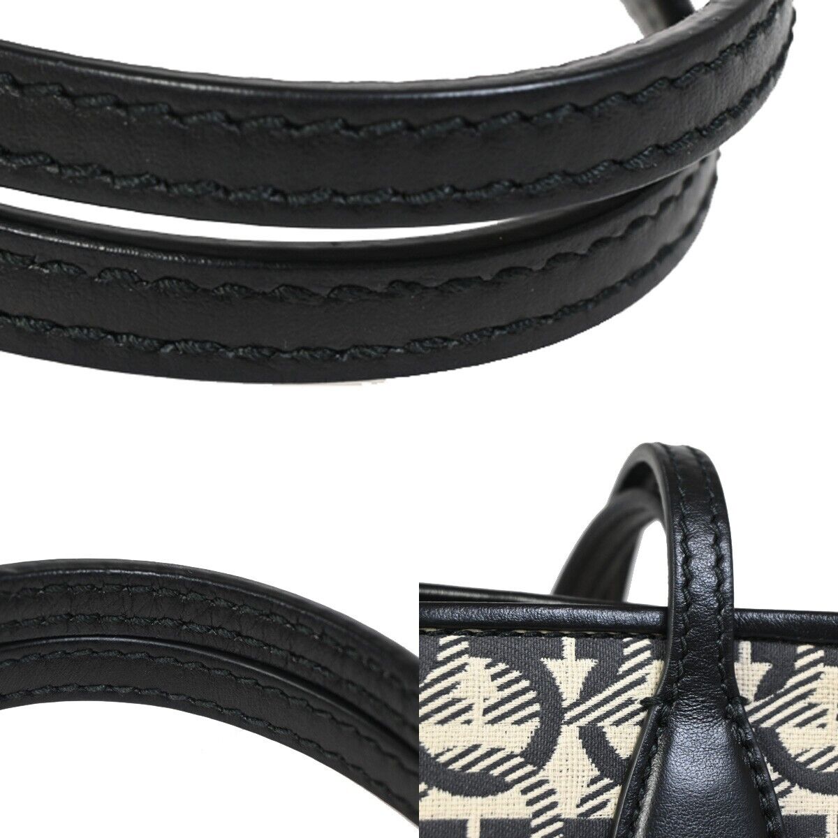 SALVATORE FERRAGAMO Gancini Shoulder Tote Bag Canvas Leather Black Gold 35SH764