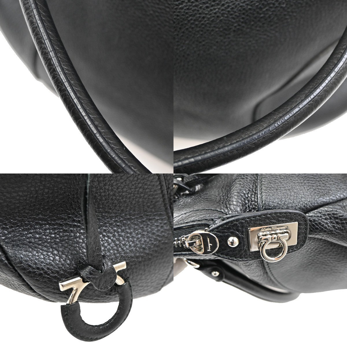 SALVATORE FERRAGAMO Logo Gancini Shoulder Hand Bag Leather Black 30TA292