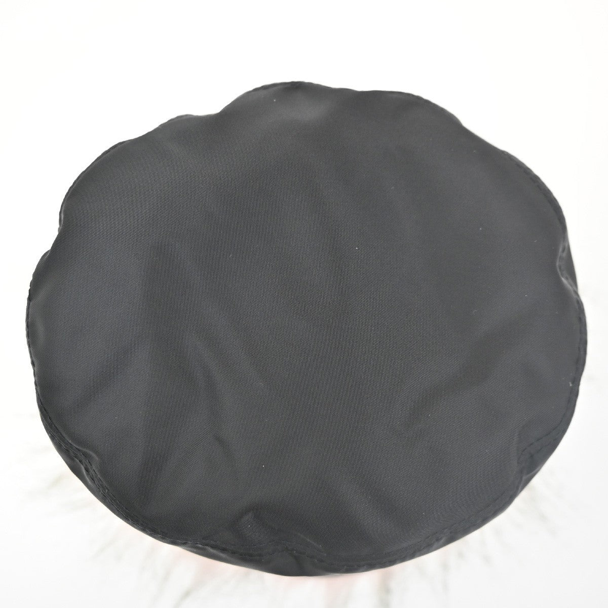 PRADA Plate Logo Bucket Hat Cap #M 58 Re-Nylon Fur Leather Black Pink 80RL689