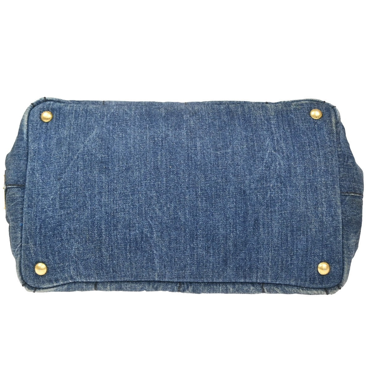 PRADA Logo Canapa Tote Hand Bag Denim Canvas Leather Blue GHW Italy 64MA590