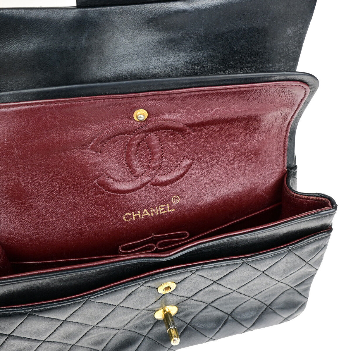 CHANEL CC Matelasse 23 Double Flap Chain Shoulder Bag Leather Black GHW 807RK150