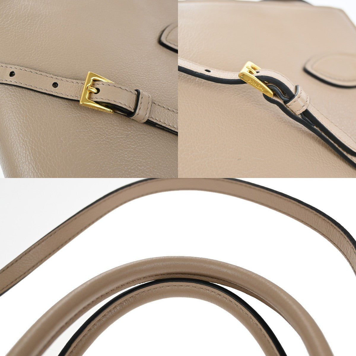 PRADA Logo 2Way Shoulder Hand Bag Leather Charm Beige GHW 636KB360
