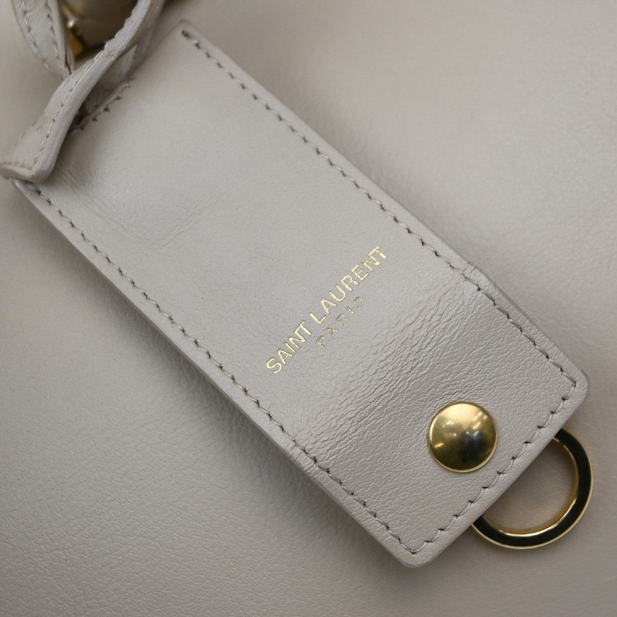 SAINT LAURENT  Logo Classic Y Cabas 2 Way Hand Bag Leather Beige Gold 72KP447