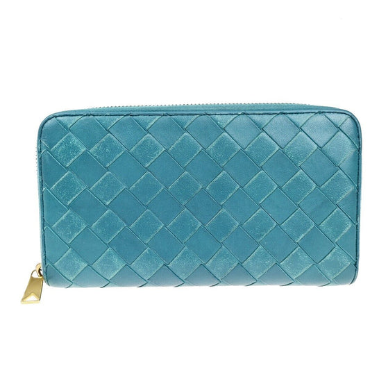 BOTTEGA VENETA Intrecciato Zipper Around Long Wallet Leather Green GHW 63EC896