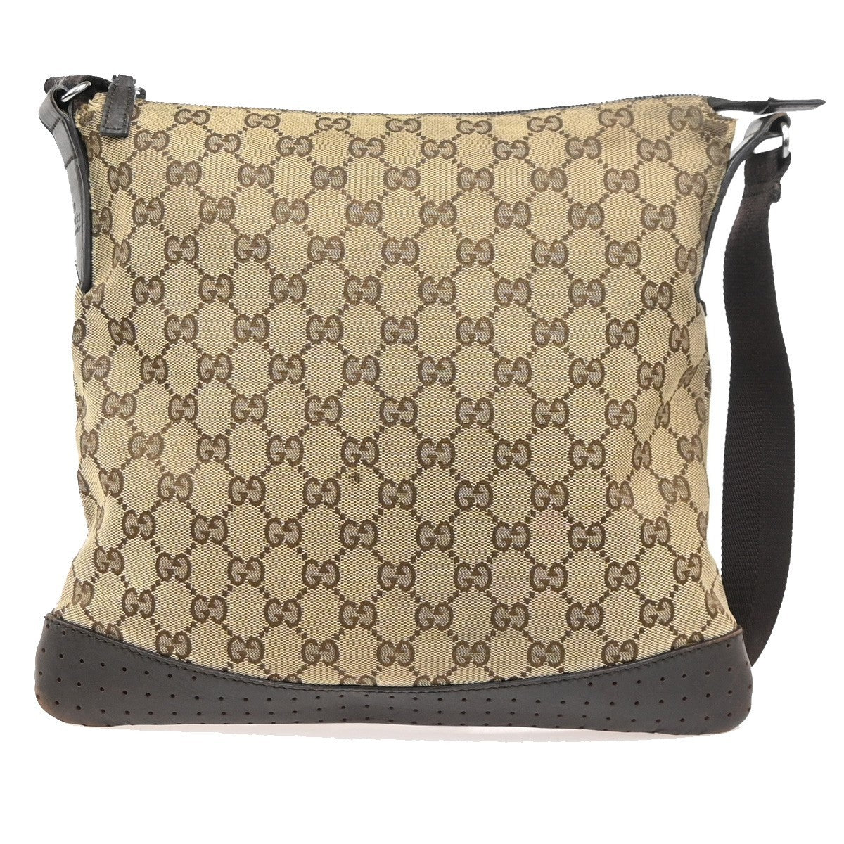 GUCCI Logo GG Crossbody Shoulder Bag Leather Canvas Brown SHW Italy 65TA715