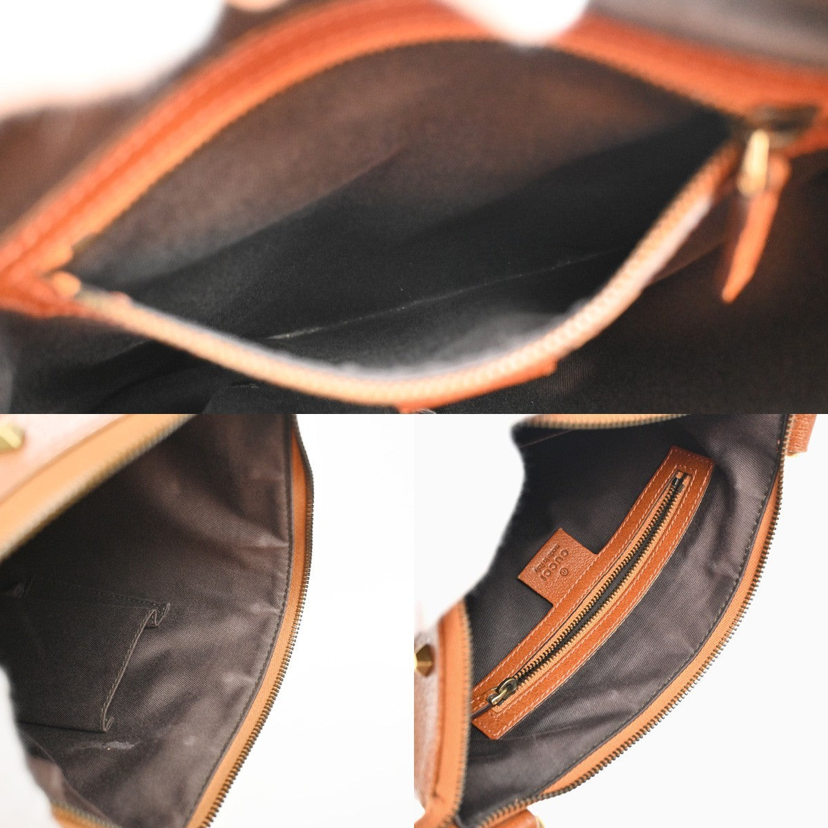 GUCCI Nailhead GG Pattern Shoulder Bag Canvas Leather Brown Orange 70YJ155