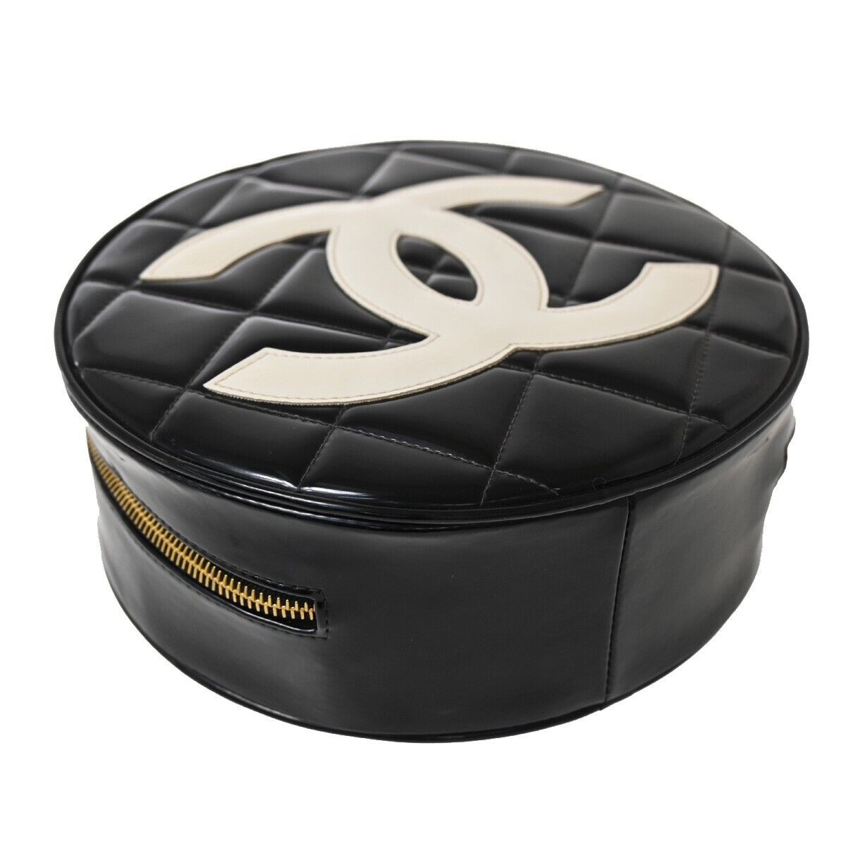 CHANEL CC Matelasse Round Vanity Chain Hand Bag Patent Leather Black 6820LC438