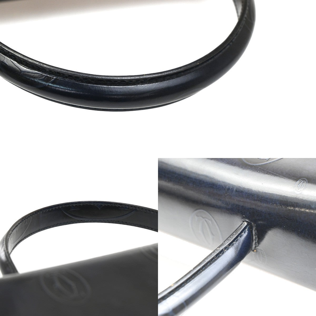 CARTIER Happy Birthday Handle Bag Patent Leather Top Navy Blue 89KC192
