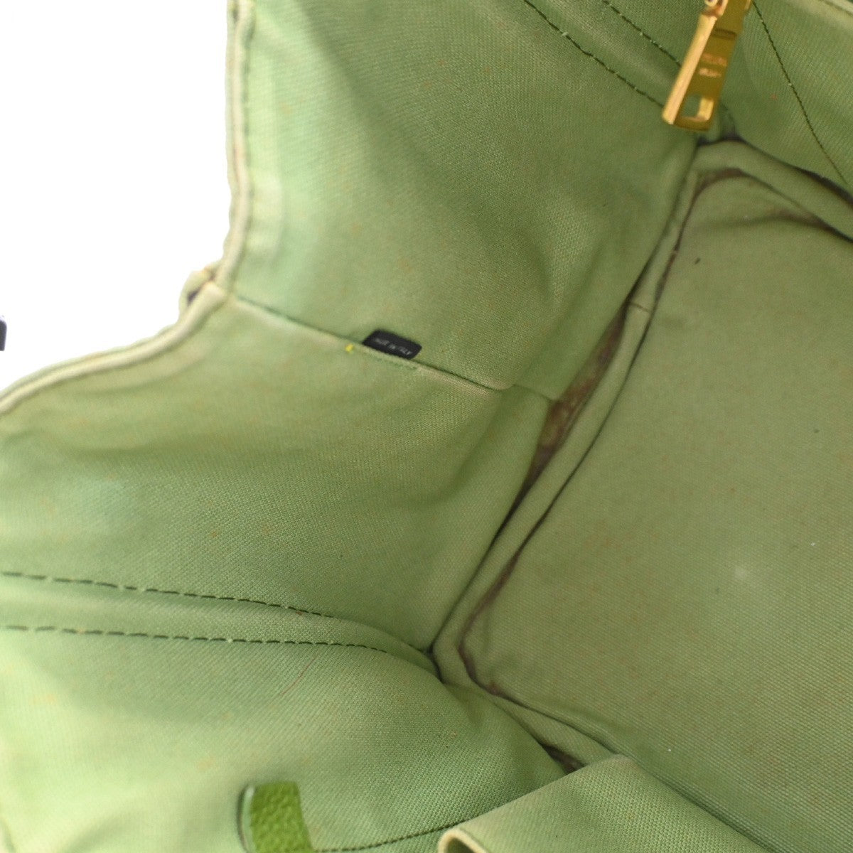 PRADA Milano Logo CANAPA Tote Hand Bag Denim Leather Green Gold Italy 32CA995