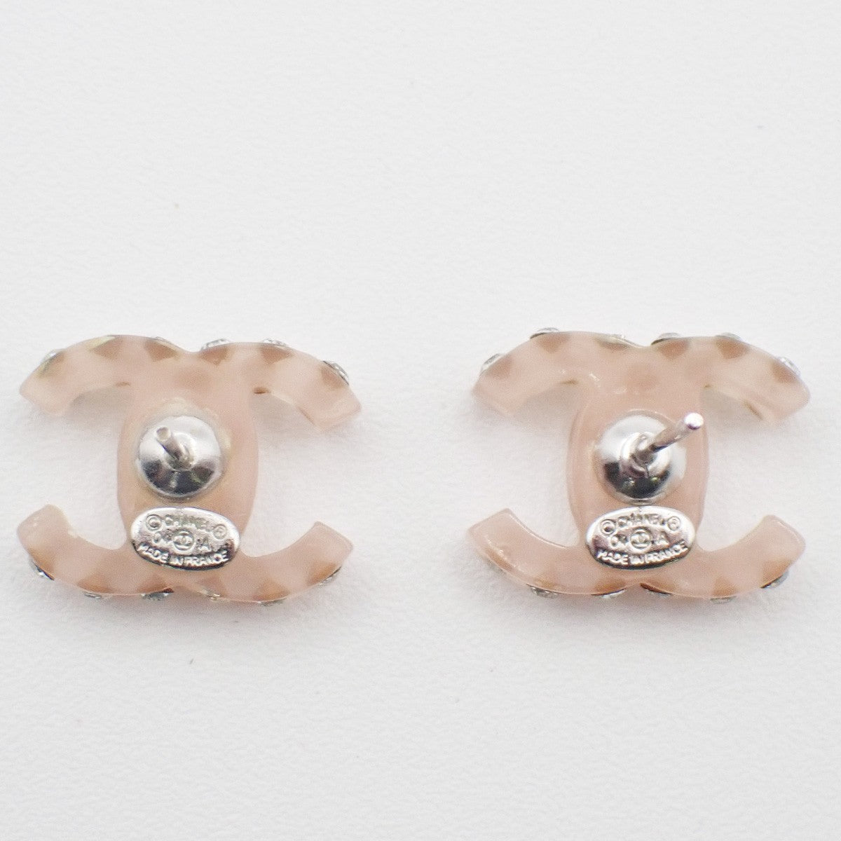 CHANEL CC Logo Rhinestone Pierce 04A Beige Plastic SHW France Accessory 38RL965