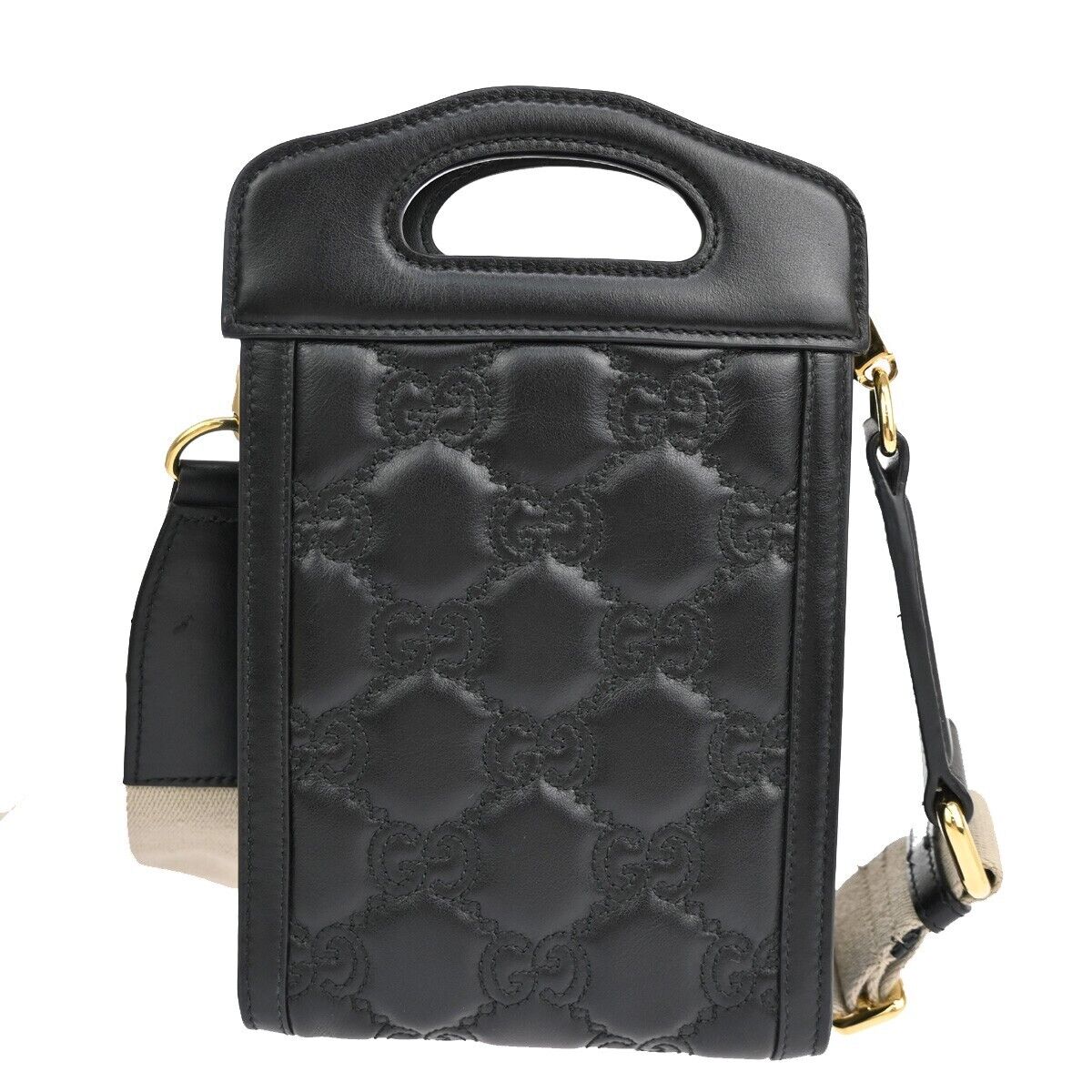 GUCCI GG Matelasse Mini 2Way Shoulder Hand Bag Leather Black Gold Italy 689RJ447