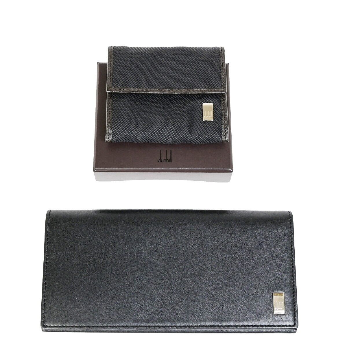 DUNHILL Logo 2 Set Long Wallet Coin Case Leather Canvas Black Brown 08EB231