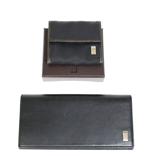 DUNHILL Logo 2 Set Long Wallet Coin Case Leather Canvas Black Brown 08EB231