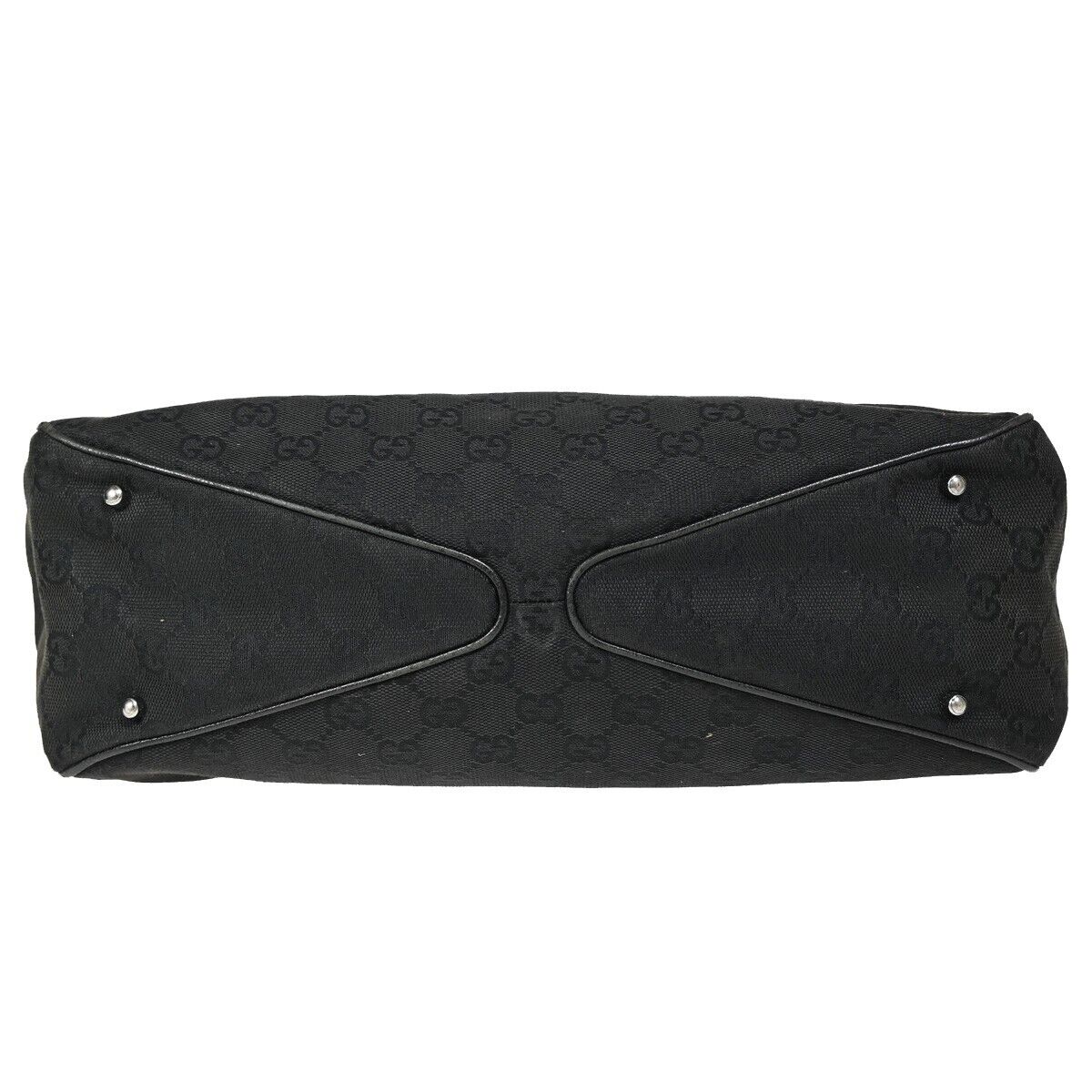 GUCCI Logo GG Pattern Shoulder Bag Canvas Leather Black Silver Italy 05FA533