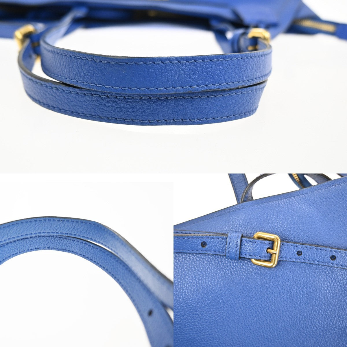 PRADA Logo Shoulder Hand Bag Vitello Daino Leather Blue GHW Italy 11MA501