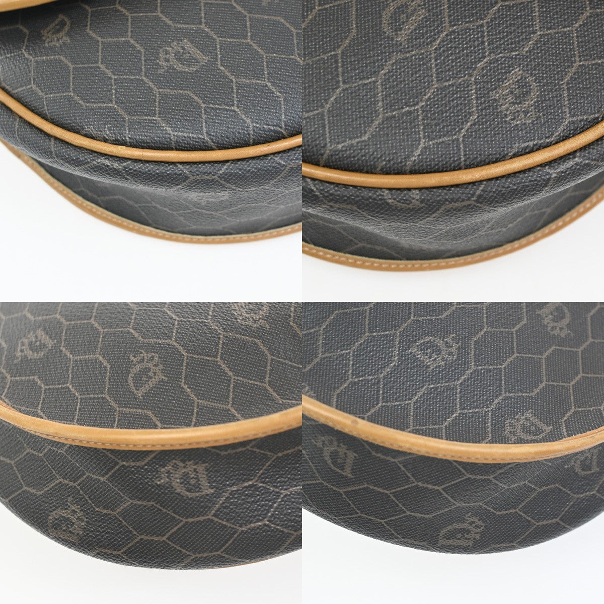 CHRISTIAN DIOR Logo Honeycomb Shoulder Bag PVC Leather BK BN GHW France 38YH902