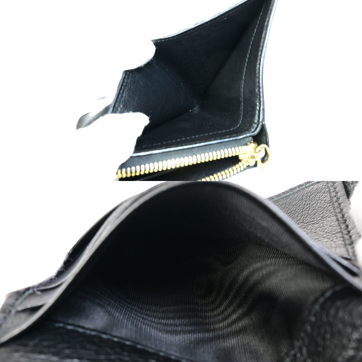 YVES SAINT LAURENT YSL Zipper Around Bifold Wallet Purse Leather Black 31YE696