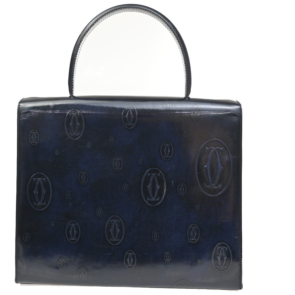 CARTIER Happy Birthday Handle Bag Patent Leather Top Navy Blue 89KC192