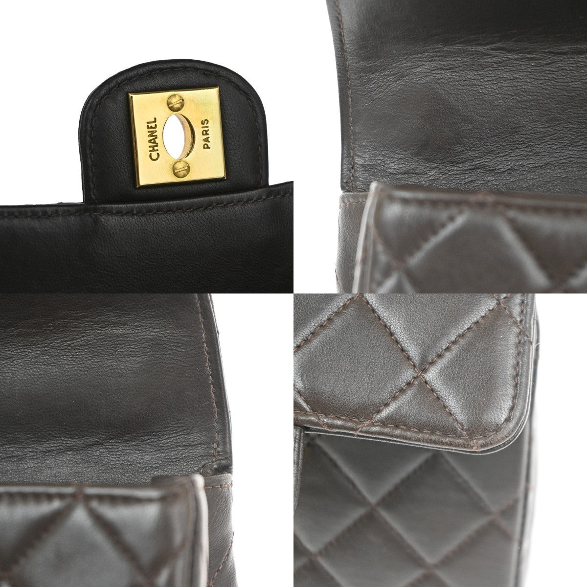 CHANEL CC Logo Mini Top Handle Matelasse Hand Bag Leather Brown France 865RL909