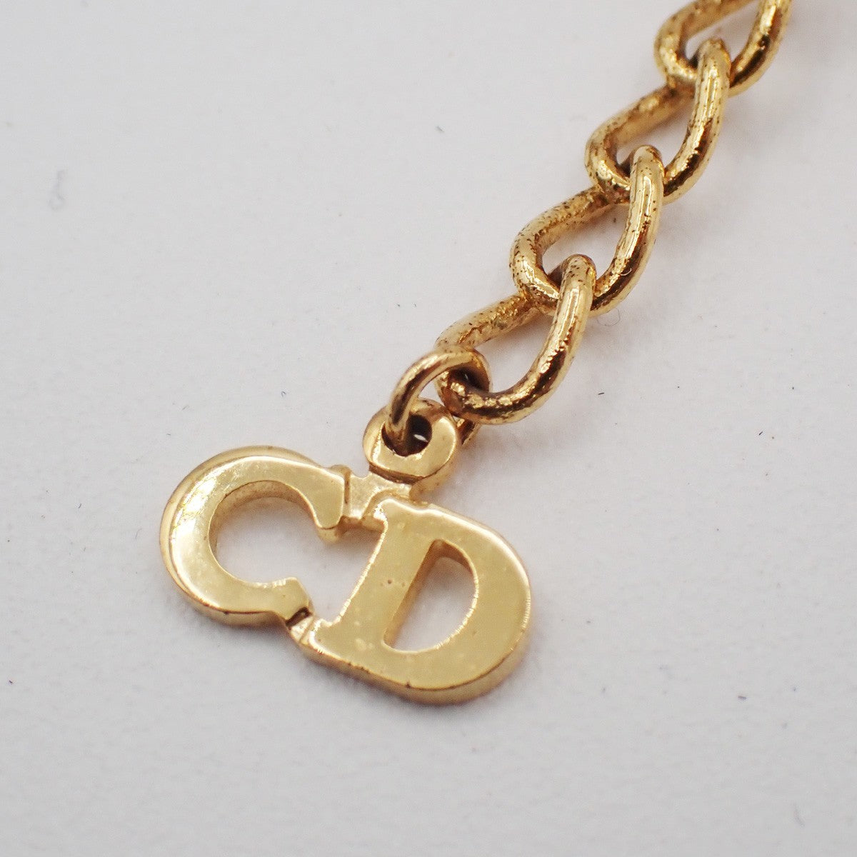 CHRISTIAN DIOR Logo Rhinestone Chain Necklace Pendant Gold Plated 02YJ116