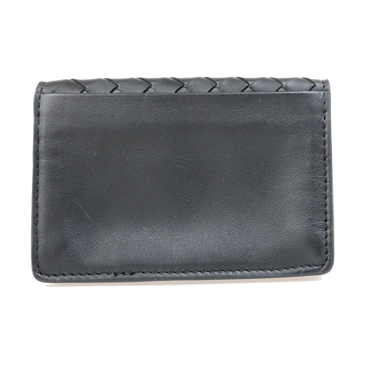 BOTTEGA VENETA Logo Intrecciato Card Holder Wallet Leather Black Italy 64FB224