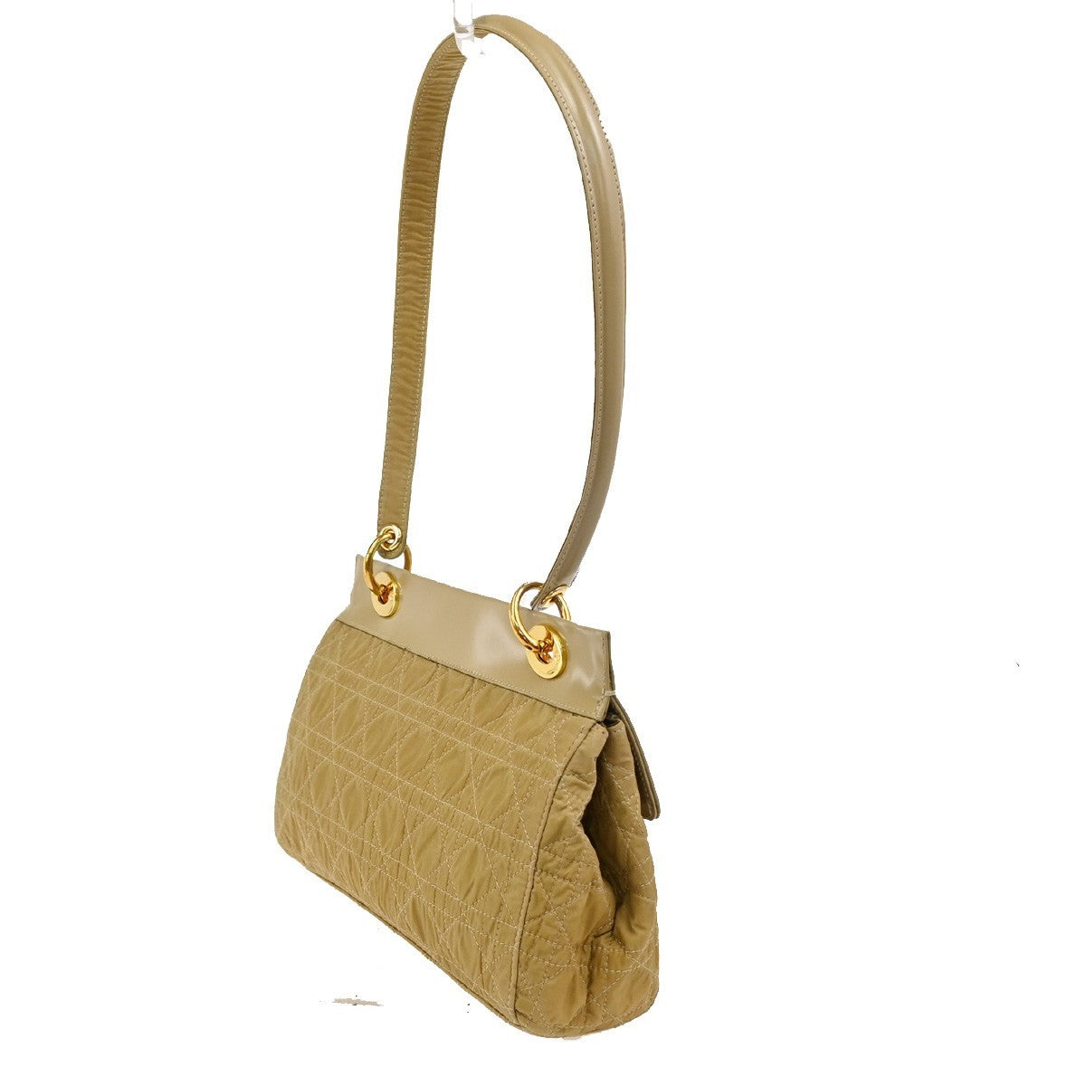 CHRISTIAN DIOR Shoulder Bag Patent Nylon Leather Beige GHW Italy 39TA647