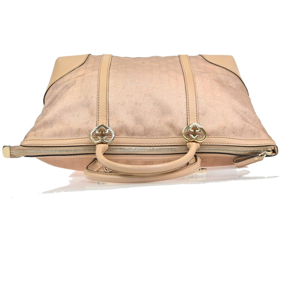 GUCCI Logo Lovely GG Pattern Tote Hand Bag Canvas leather PK BE Italy 80MA602