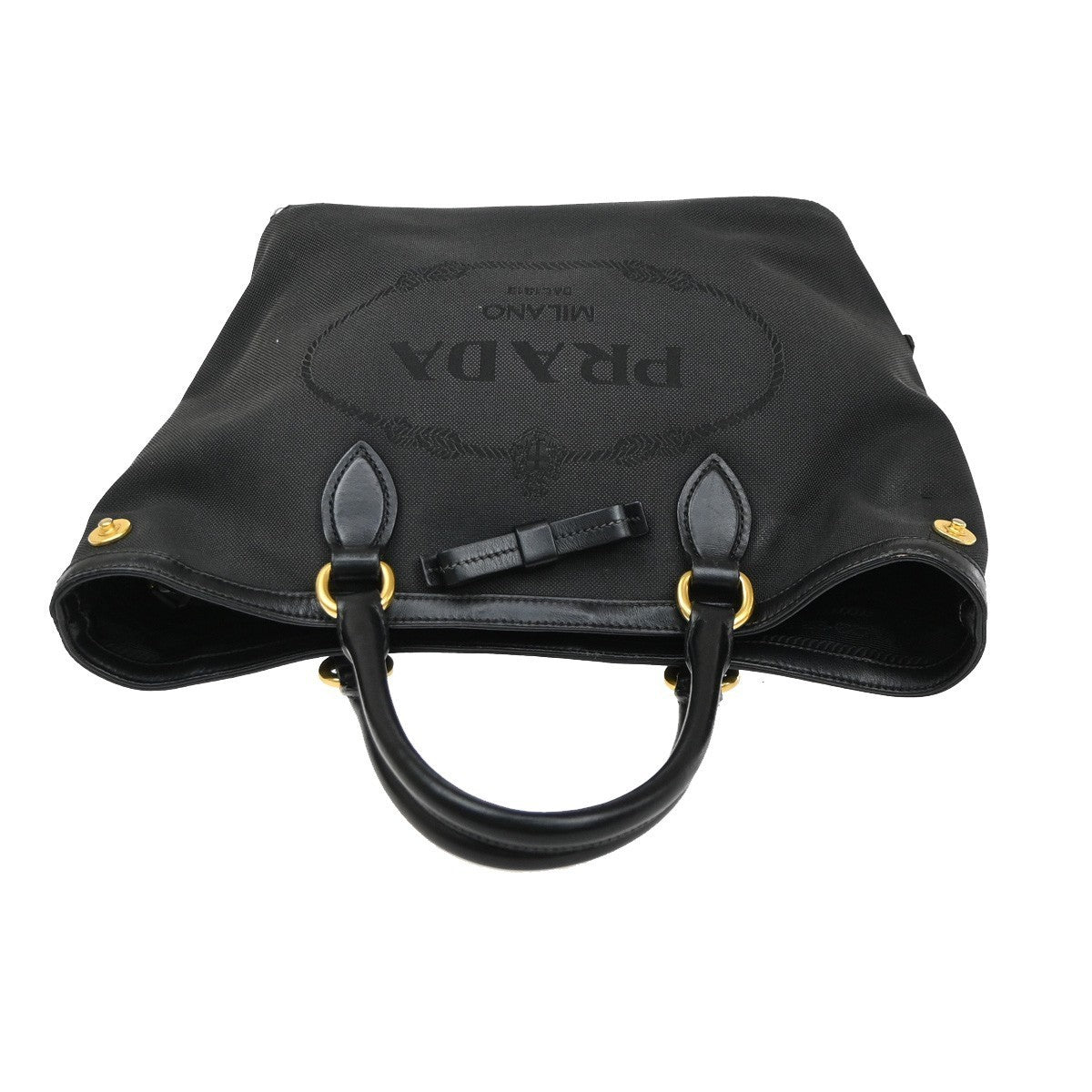 PRADA Logo Jacquard Shoulder Hand Bag Canvas Leather  Black GHW 30SA098