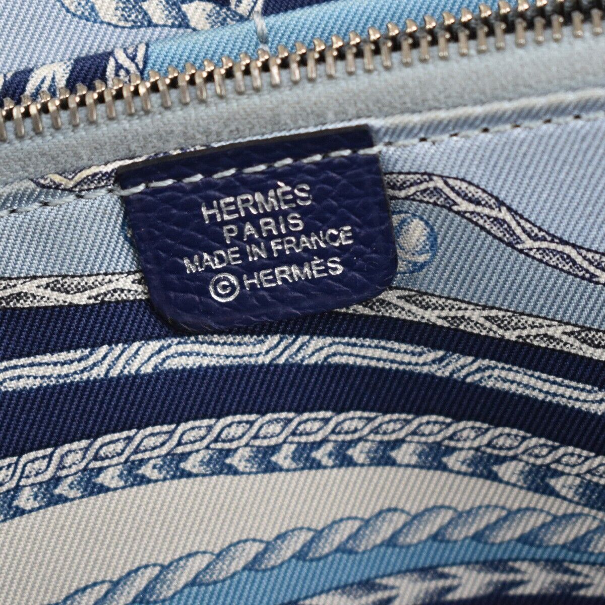 HERMES Azap Silk In Long Zipper Bifold Wallet Purse Leather Blue Silver 37JH641