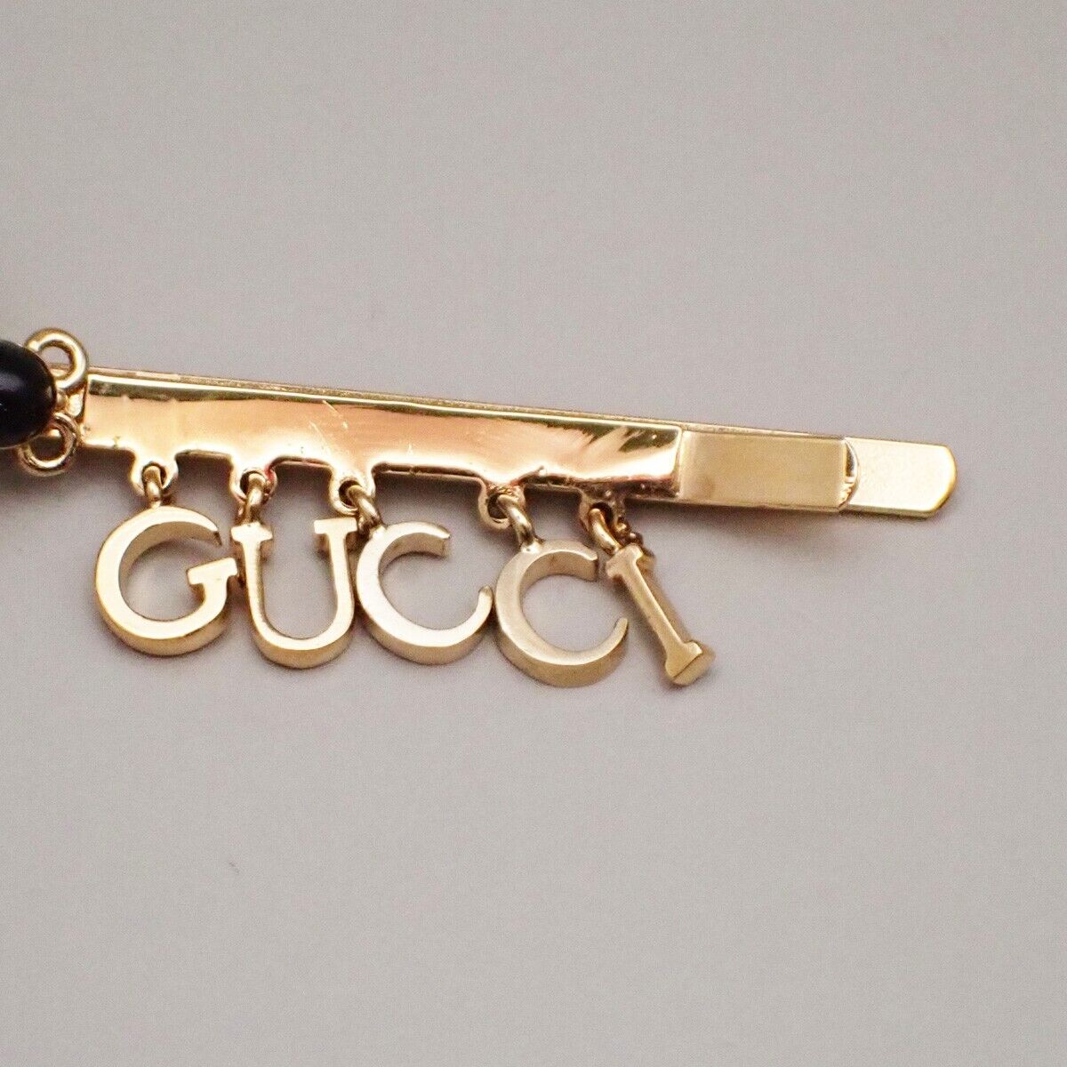 GUCCI Logo Bee Motif Rhinestone Hair Clip Pin Accessory Gold Italy 04YG569