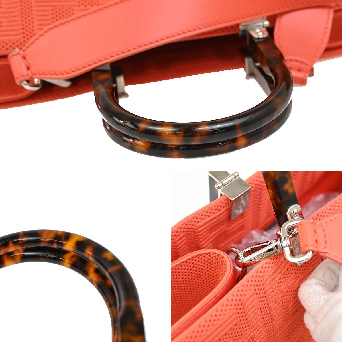 FENDI Logo Zucca Pattern 2way Tote Shoulder Bag Canvas Leather Orange 650RF496