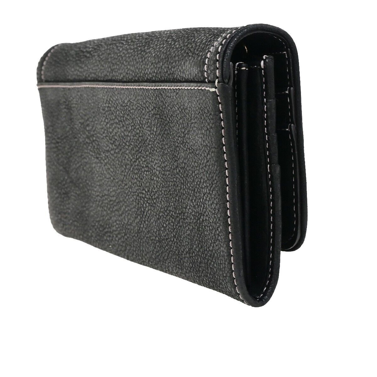 LOEWE Logo Anagram Stitch Bifold Long Wallet Purse Leather Black GHW 67SJ481