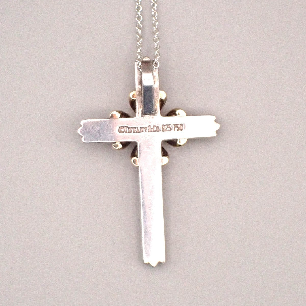 Tiffany & Co. Signature Cross Chain Necklace Pendant Silver 925/Gold 750 67TA461