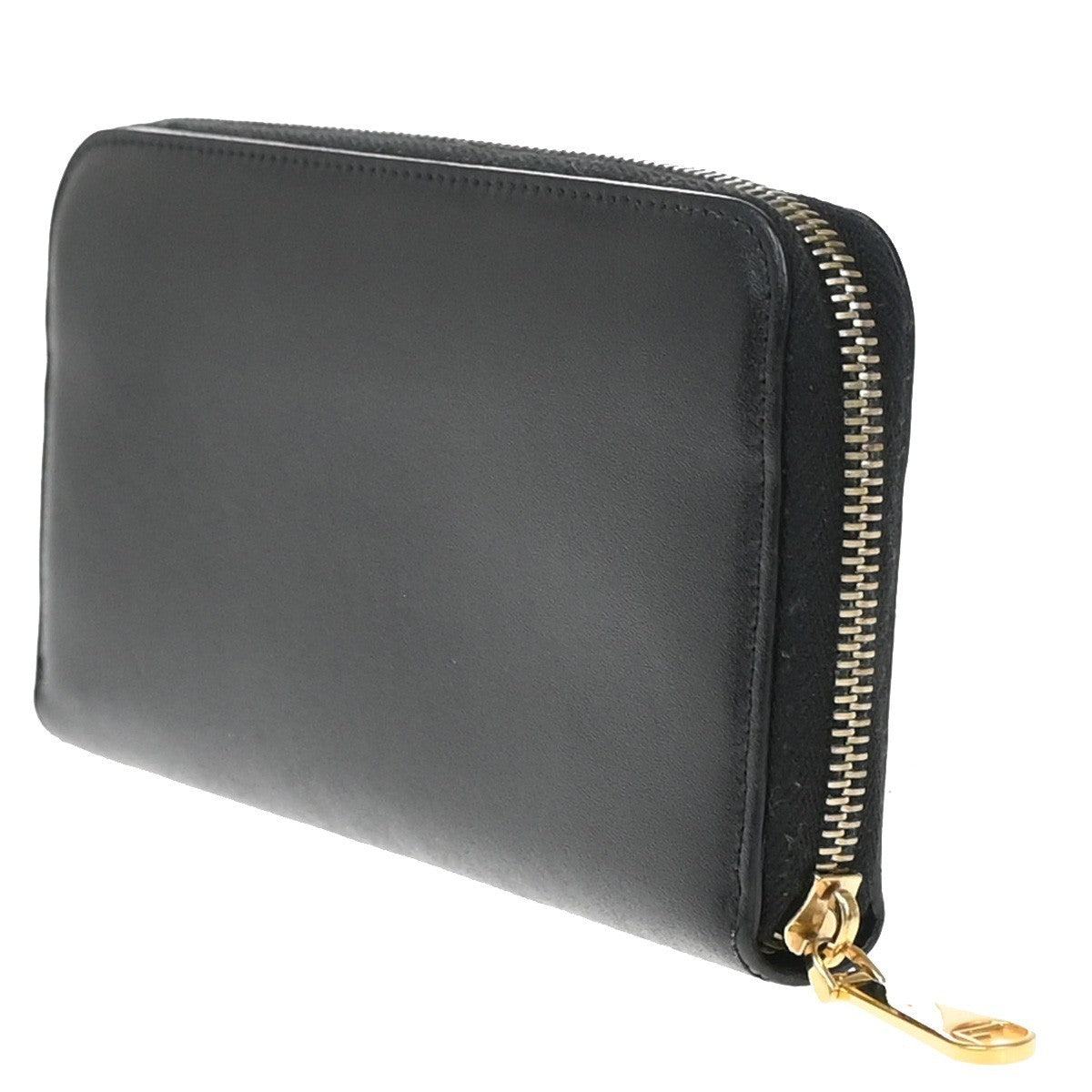 FENDI Logo F is Fendi Zipper Long Around Wallet Leather Black Italy 61KP191