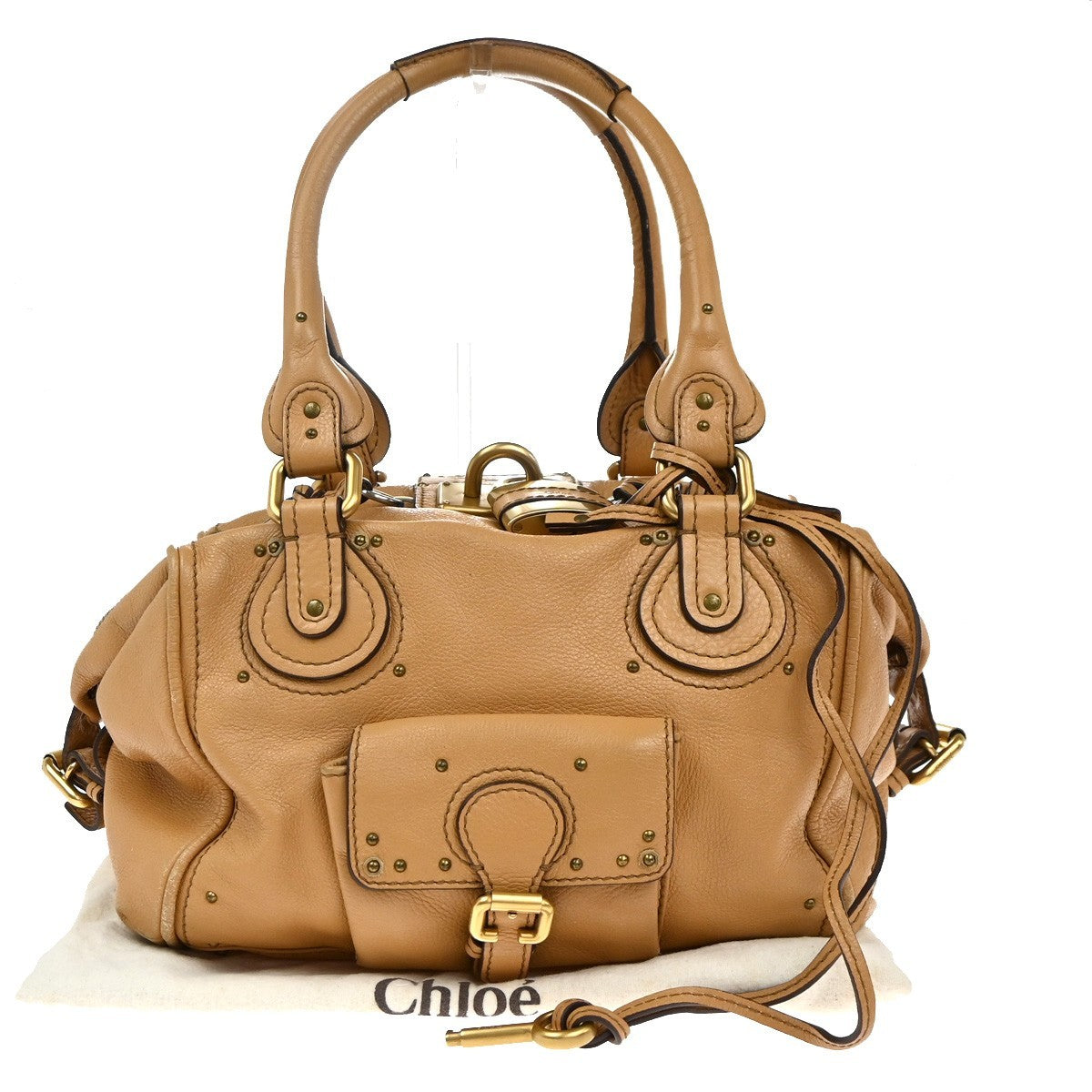 CHLOE Logo Paddington Padlock Shoulder Hand Bag Leather Brown GHW Italy 58EG376