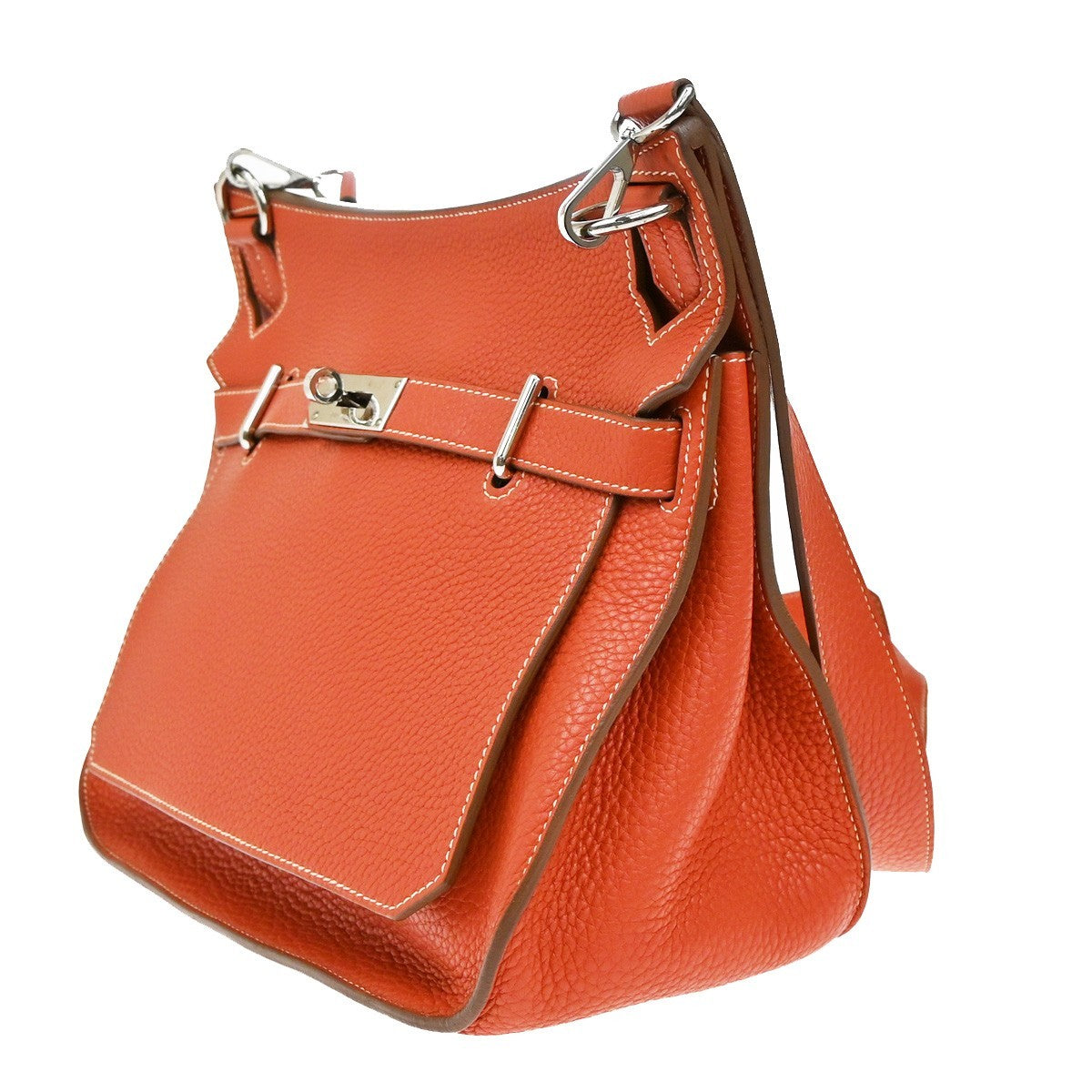 HERMES Logo Jypsiere 34 Shoulder Bag Taurillon Clemence Orange SHW 898RL463