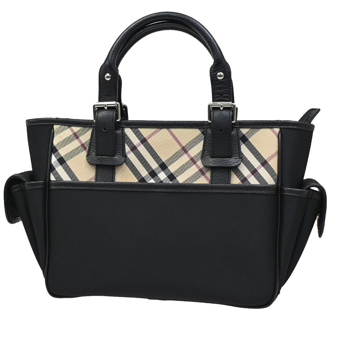 BURBERRY Logo Nova Check Hand Tote Bag Nylon Leather Beige Black 61DA184