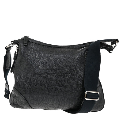 PRADA MILANO Logo Crossbody Shoulder Bag Leather Black SHW 43RF322