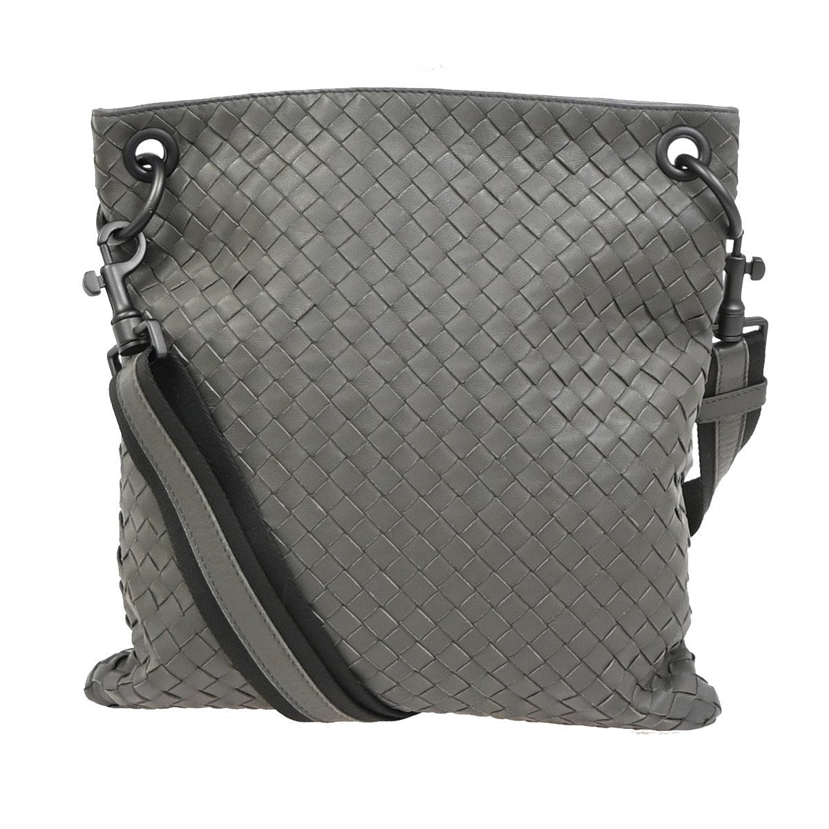 BOTTEGA VENETA Logo Intrecciato Shoulder Bag Leather Black Grey Italy 12ZA252