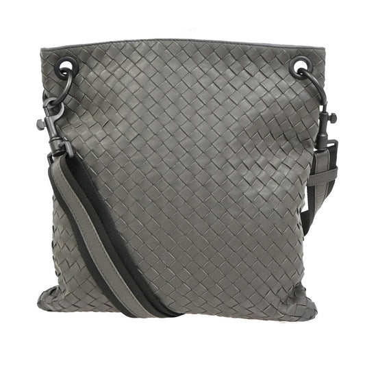 BOTTEGA VENETA Logo Intrecciato Shoulder Bag Leather Black Grey Italy 12ZA252