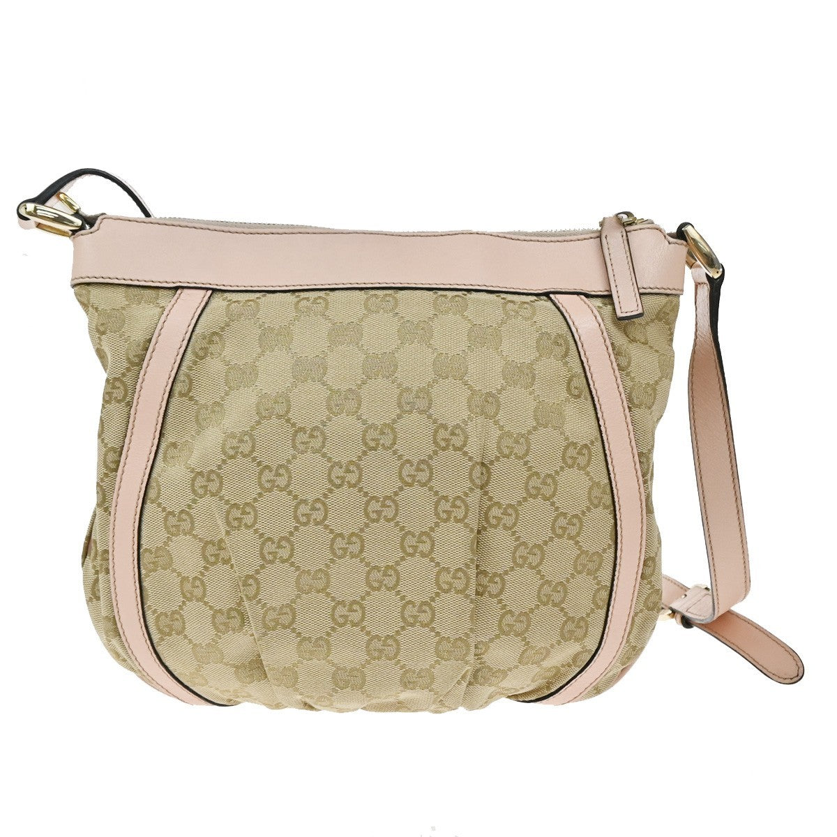 GUCCI Logo Abbey GG Pattern Shoulder Bag Canvas Leather Brown Pink GHW 86KP249