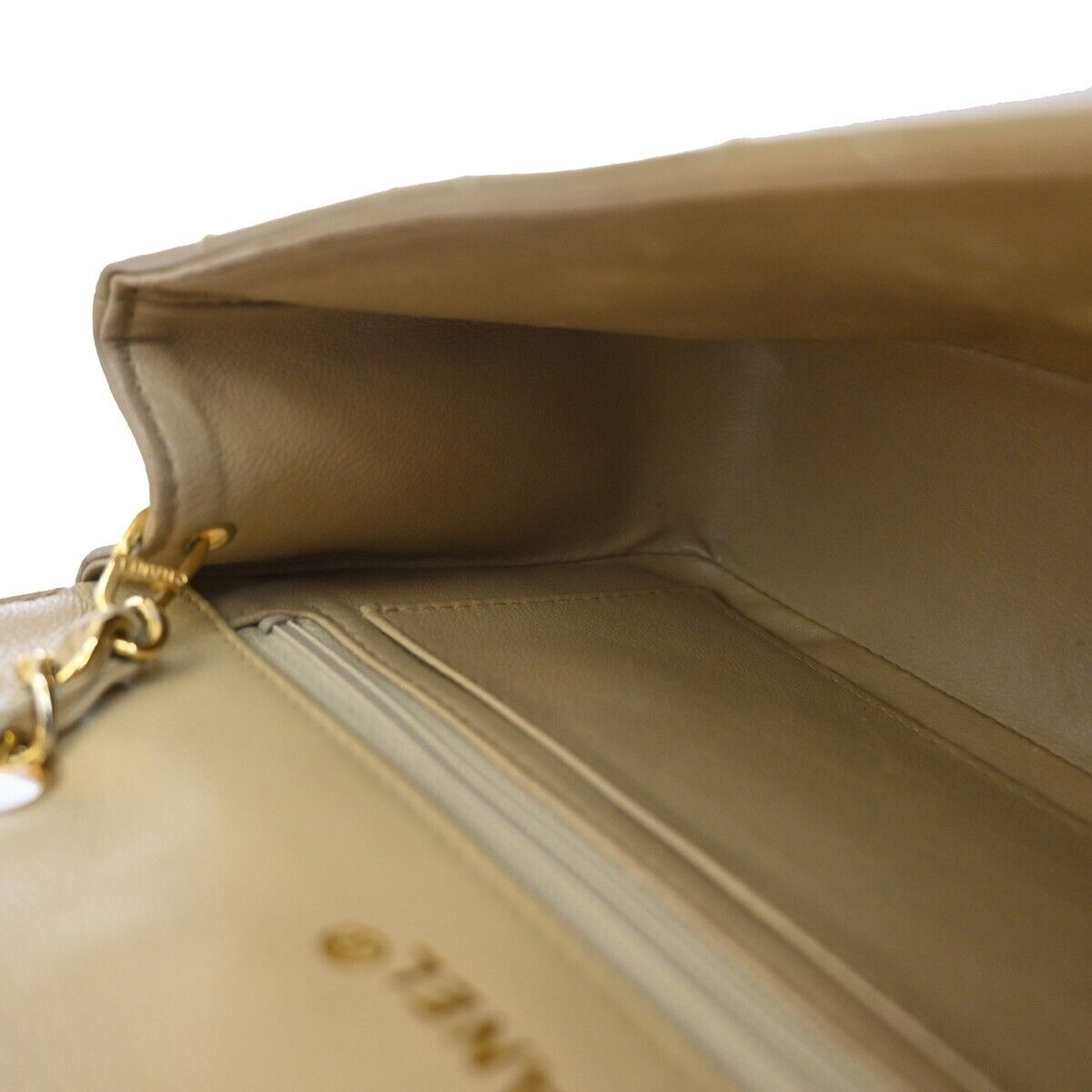 CHANEL CC Logo Matelasse Chain Shoulder Bag Leather Beige GHW Vintage 318RJ477