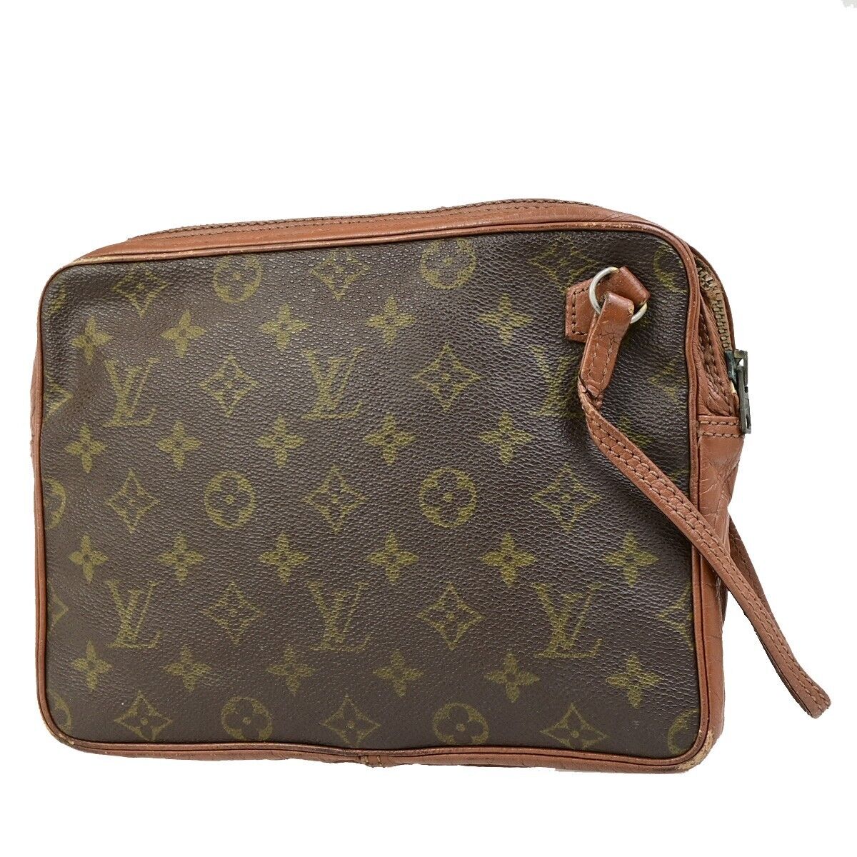 LOUIS VUITTON LV Logo Clutch Hand Bag Monogram Leather Brown france 01EC999
