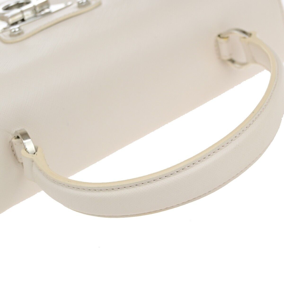 SALVATORE FERRAGAMO Logo Gancini 2Way Shoulder Bag Leather Ivory SHW 33EC737
