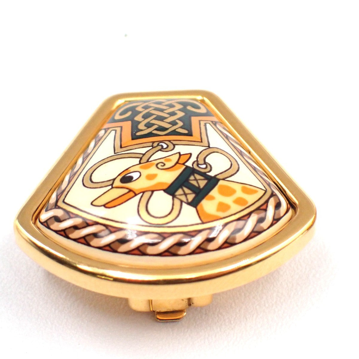 HERMES Logo Cloisonne Celtic Enamel Animal Motif Earrings Clip-On GHW 63RL809